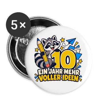 10 Geburtstag – Ein Jahr mehr, voller Ideen - Buttons groß 56 mm (5er Pack) - Weiß - Vorne
