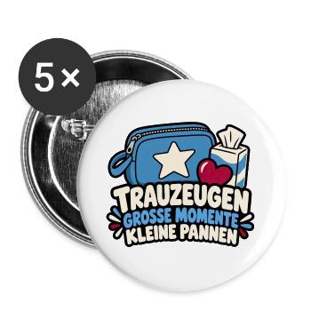 Trauzeugen – Große Momente, kleine Pannen - Buttons groß 56 mm (5er Pack) - Weiß - Vorne