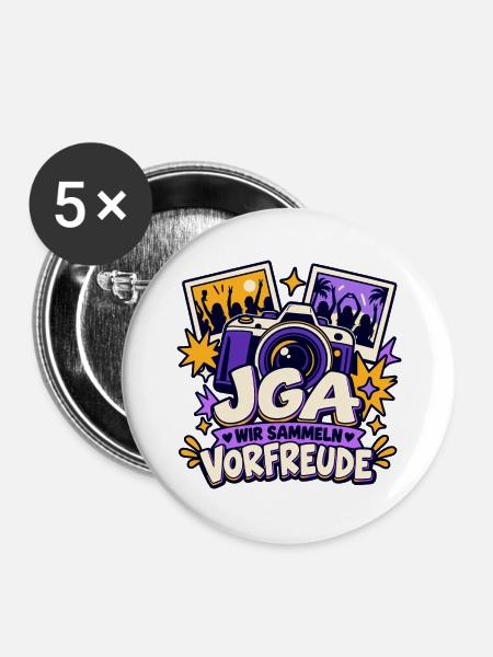 JGA – Wir sammeln Vorfreude - Buttons groß 56 mm (5er Pack) - Weiß