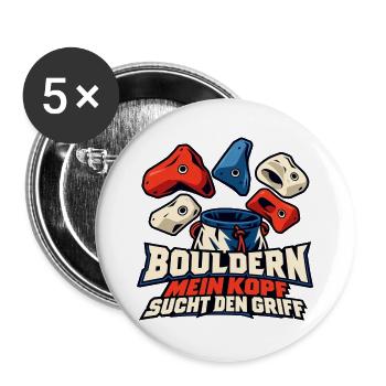 Bouldern – Mein Kopf sucht den Griff - Buttons groß 56 mm (5er Pack) - Weiß - Vorne