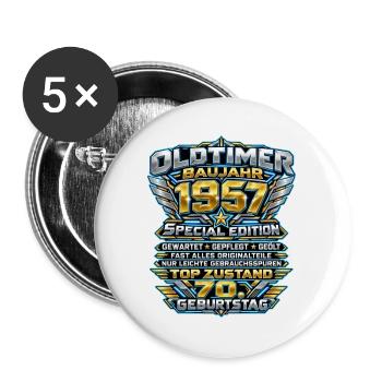 Oldtimer 1957 zum 70. Geburtstag - Buttons groß 56 mm (5er Pack) - Weiß - Vorne