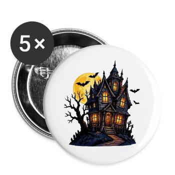 Spukhaus unter Vollmond - Buttons groß 56 mm (5er Pack) - Weiß - Vorne