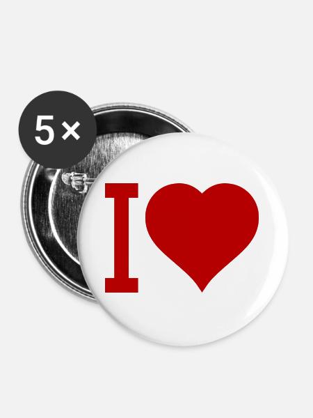 Ich liebe Herz-Icon Typografie - Buttons groß 56 mm (5er Pack) - Weiß