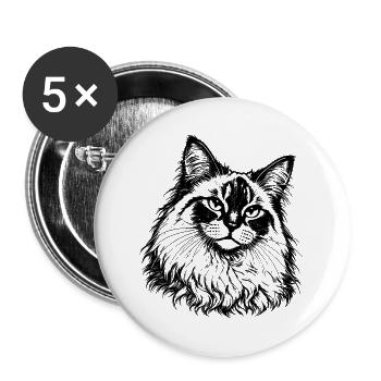 Orientalische Katze – Schwarz Weiß Gravur - Buttons groß 56 mm (5er Pack) - Weiß - Vorne
