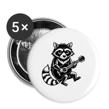 Waschbär spielt Gitarre - Buttons groß 56 mm (5er Pack) - Weiß - Vorne