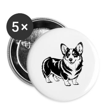 Walisischer Corgi-Hund - Buttons groß 56 mm (5er Pack) - Weiß - Vorne