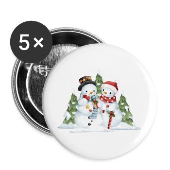 Schneemann-Duo-Geschenkszene - Buttons groß 56 mm (5er Pack) - Weiß - Vorne