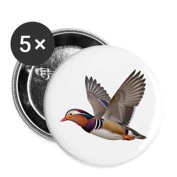 Mandarinente im Flug – farbenfroher Wasservogel - Buttons groß 56 mm (5er Pack) - Weiß - Vorne