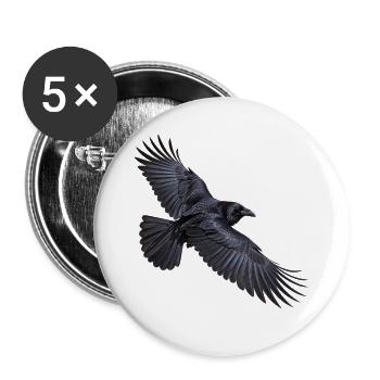 Kolkrabe im Flug – Rabe mit ausgebreiteten Flügeln - Buttons groß 56 mm (5er Pack) - Weiß - Vorne