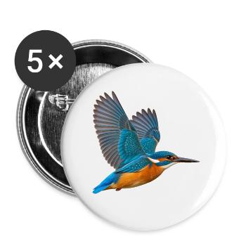 Eisvogel im Flug – blauoranges Gefieder als Motiv - Buttons groß 56 mm (5er Pack) - Weiß - Vorne
