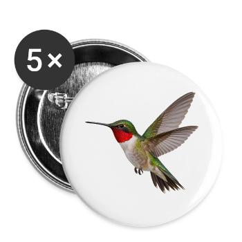 Kolibri im Flug – grüner Vogel mit roter Kehle - Buttons groß 56 mm (5er Pack) - Weiß - Vorne