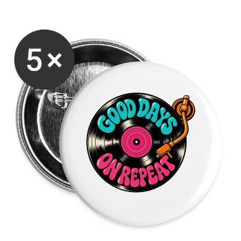 Good Days in Repeat: Vinyl Records - Buttons groß 56 mm (5er Pack) - Weiß - Vorne