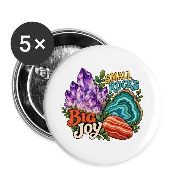 Small Rocks Big Joy: Steine sammeln - Buttons groß 56 mm (5er Pack) - Weiß - Vorne