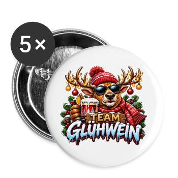 Team Glühwein Rentier mit Becher - Buttons groß 56 mm (5er Pack) - Weiß - Vorne