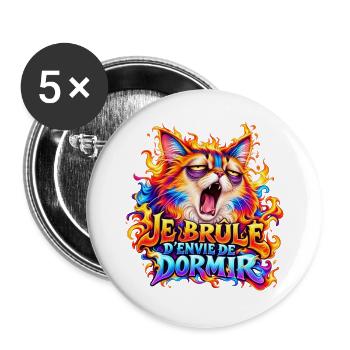 Ich verbrenne vor dem Einschlafen Müde Katze in Flammen - Buttons groß 56 mm (5er Pack) - Weiß - Vorne
