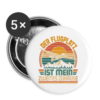 Flugplatz ist mein Zuhause Segler - Buttons groß 56 mm (5er Pack) - Weiß - Vorne
