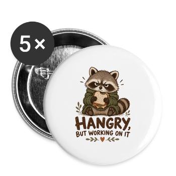Hangry Waschbär mit Sandwich - Buttons groß 56 mm (5er Pack) - Weiß - Vorne