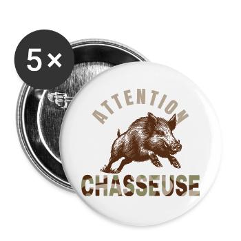 Jagdgeschenk Aufmerksamkeitsjäger - Buttons groß 56 mm (5er Pack) - Weiß - Vorne