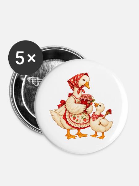 Baka Gans mit Enkel – Omas Marmelade - Buttons groß 56 mm (5er Pack) - Weiß