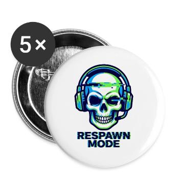 Respawn-Modus – Gamer Skull Badge - Buttons groß 56 mm (5er Pack) - Weiß - Vorne