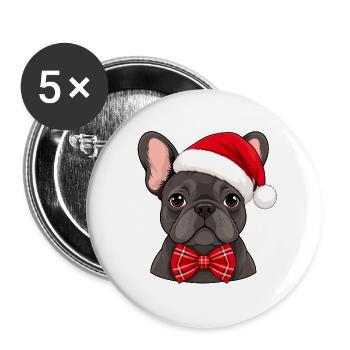 Christmas French Bulldog - Buttons groß 56 mm (5er Pack) - Weiß - Vorne