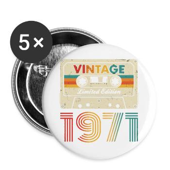 Vintage 1971 Limited Edition Kassette 55th Birthda - Buttons groß 56 mm (5er Pack) - Weiß - Vorne