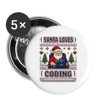 Santa Loves Coding – Pixel Ugly Sweater Look - Buttons groß 56 mm (5er Pack) - Weiß - Vorne