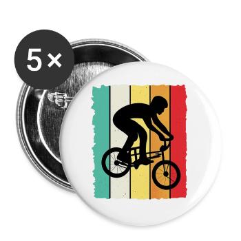 BMX Fahrer Kinder Fahrrad Shirt - Buttons groß 56 mm (5er Pack) - Weiß - Vorne