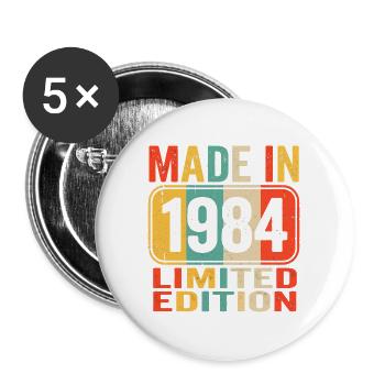 Hergestellt 1984 Limited Edition Vintage-Geburtstags-T-Shirt - Buttons groß 56 mm (5er Pack) - Weiß - Vorne