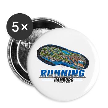 Running Hamburg Laufschuh Stadtkarte - hell - Buttons groß 56 mm (5er Pack) - Weiß - Vorne