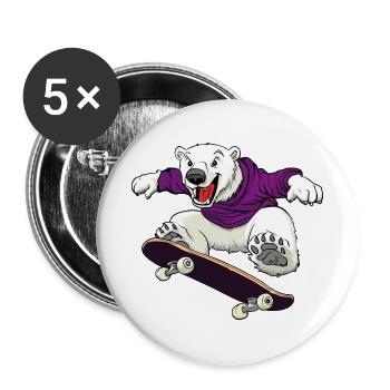 Skater Eisbär Skateboard - Buttons groß 56 mm (5er Pack) - Weiß - Vorne