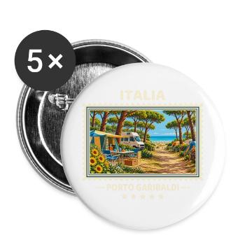 Italien Porto Garibaldi Camping Vintage Reisemarke - Buttons groß 56 mm (5er Pack) - Weiß - Vorne