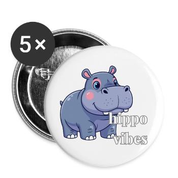 Hippo Vibes: Niedlicher Cartoon-Hippo - Buttons groß 56 mm (5er Pack) - Weiß - Vorne