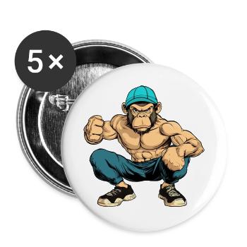 Fitness Affen - Buttons groß 56 mm (5er Pack) - Weiß - Vorne