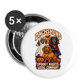 Spooky Nights Loyale Gesellschaft – Dackel Halloween - Buttons groß 56 mm (5er Pack) - Weiß - Vorne