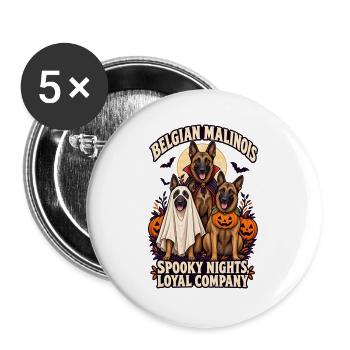 Spooky Nights Loyal Company – Belgischer Malinois-Hund - Buttons groß 56 mm (5er Pack) - Weiß - Vorne
