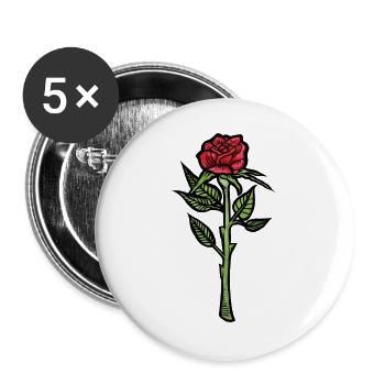 Karmesinrote Rose auf schwarzem Hintergrund - Buttons groß 56 mm (5er Pack) - Weiß - Vorne