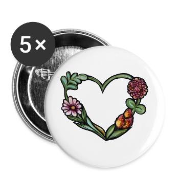 Aquarellrahmen mit Blumenherz - Buttons groß 56 mm (5er Pack) - Weiß - Vorne