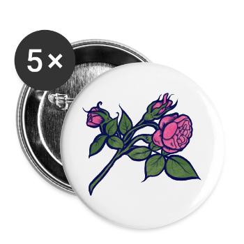 Rosa Rose mit neonblauer Kontur - Buttons groß 56 mm (5er Pack) - Weiß - Vorne