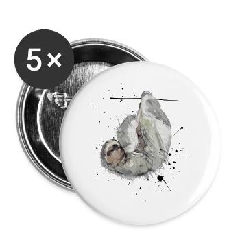 Bequem Hängendes Faultier im Aquarellstil - Buttons groß 56 mm (5er Pack) - Weiß - Vorne
