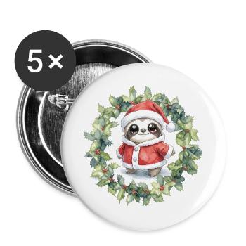 Weihnachts-Faultier im Santa-Outfit - Buttons groß 56 mm (5er Pack) - Weiß - Vorne