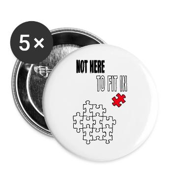 Not Here to Fit In – Rotes Puzzleteil Statement - Buttons groß 56 mm (5er Pack) - Weiß - Vorne