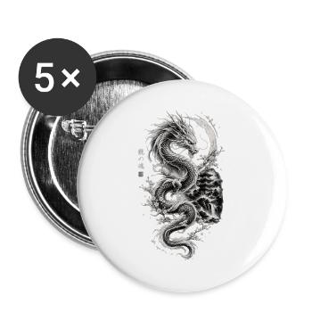 Japanischer Drache  - Buttons groß 56 mm (5er Pack) - Weiß - Vorne