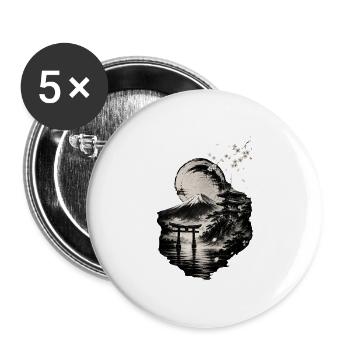 Mond über Fuji und Torii - Buttons groß 56 mm (5er Pack) - Weiß - Vorne