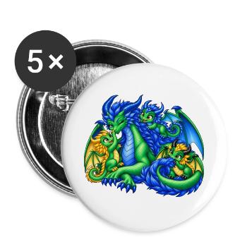 Liebevolle Drachenmama mit drei süßen Drachenbabys - Buttons groß 56 mm (5er Pack) - Weiß - Vorne