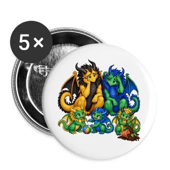 Drachenfamilie – Eltern im Familienchaos - Buttons groß 56 mm (5er Pack) - Weiß - Vorne