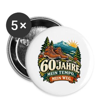 60 Jahre: Mein Tempo, Mein Weg - Buttons groß 56 mm (5er Pack) - Weiß - Vorne