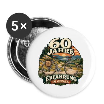 60 Jahre Erfahrung im Gepäck - Buttons groß 56 mm (5er Pack) - Weiß - Vorne