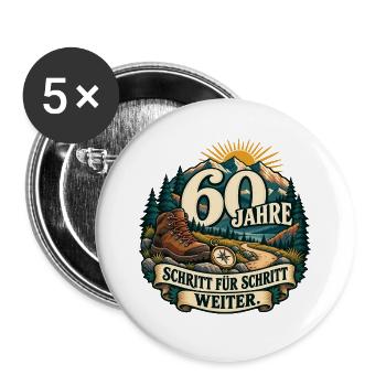 60 Jahre Schritt für Schritt Weiter - Buttons groß 56 mm (5er Pack) - Weiß - Vorne
