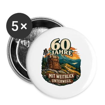 60 Jahre Mit Weitblick Unterwegs - Buttons groß 56 mm (5er Pack) - Weiß - Vorne
